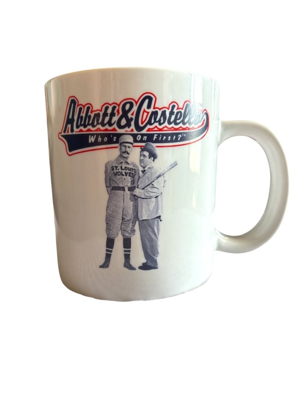 Abbott & Costello "Whos On First?" Ceramic Mug Full Script Text Vtg Baseball